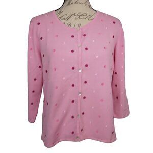Erin Matthews | Pink Embroidered Polka Dot Cardigan Sweater | Size L